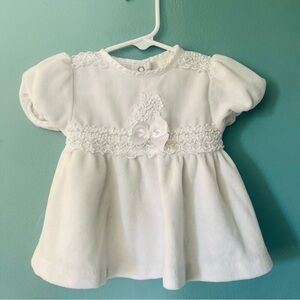 Terry Cloth White Baby Girl Dress with Lace & Bow
